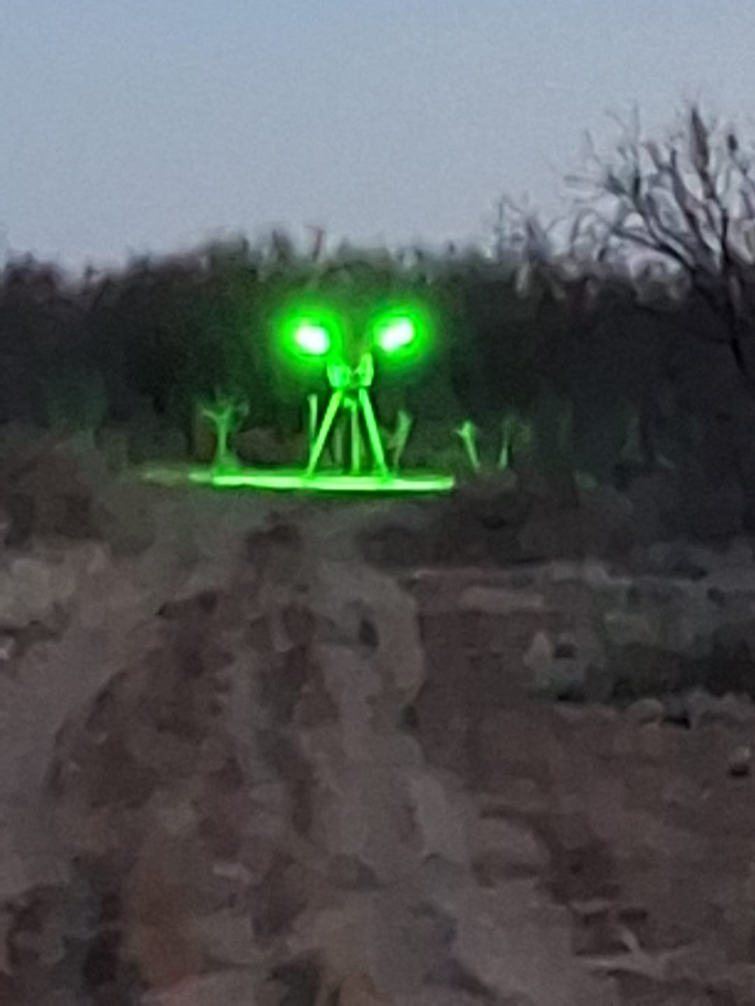 Customer photo review of Solar Green Feeder Light for Hunting -10,000 lumens (2 Pack)