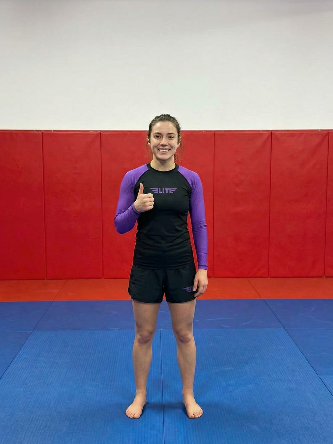 Customer photo review of Standard Purple Long Sleeve No-Gi Womens BJJ Rash Guard
