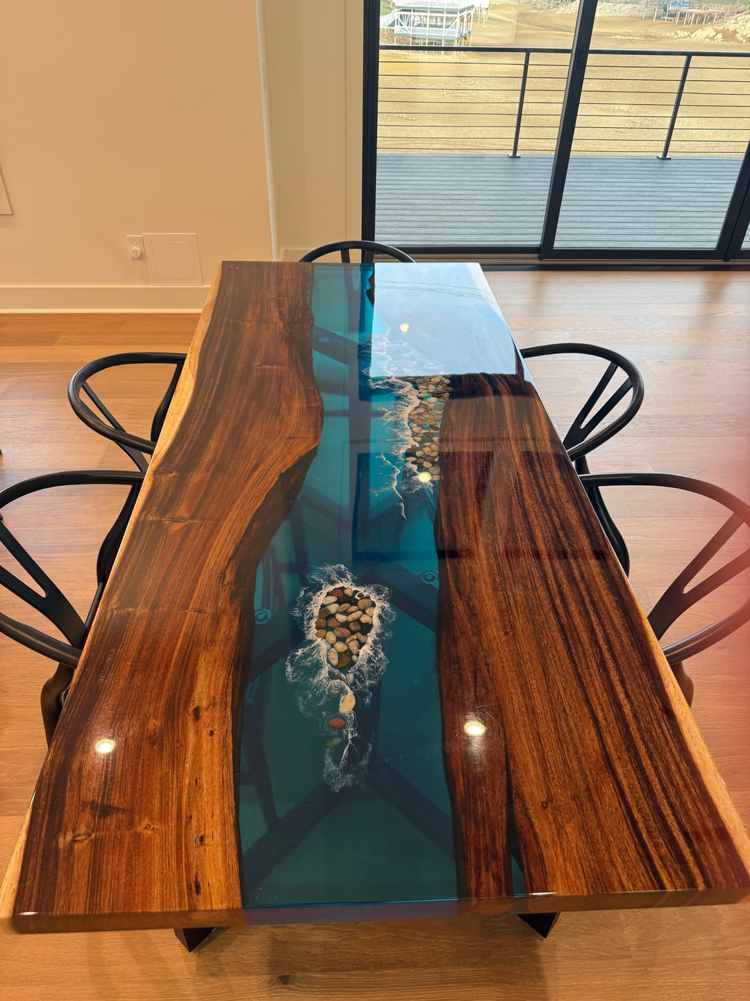 Customer photo review of Custom Black Walnut Blue River Ocean Wave Dining Resin Epoxy Table CT37