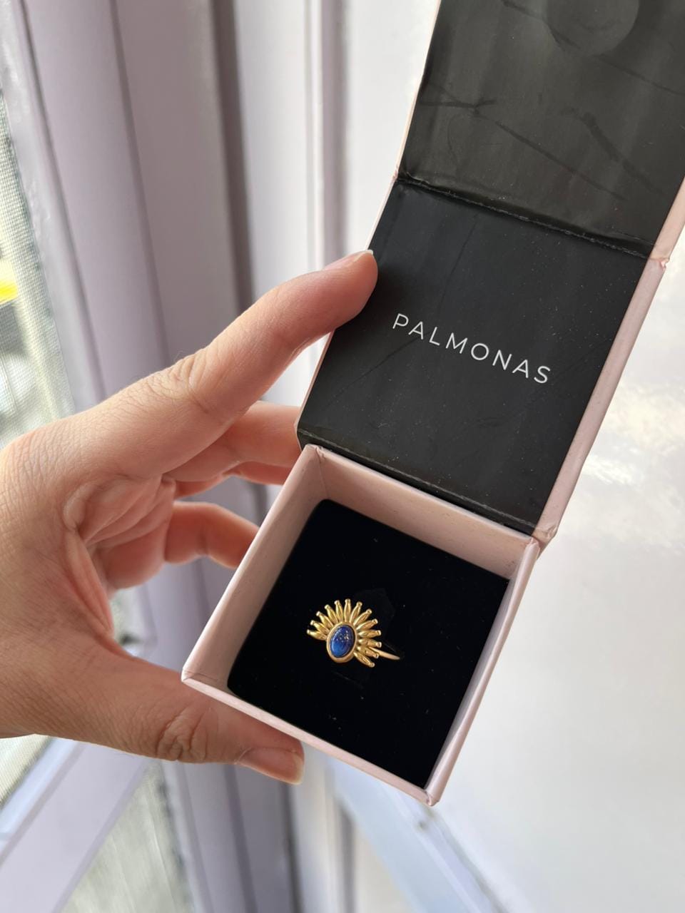 Customer photo review of Blue Stone Sunburst Ring