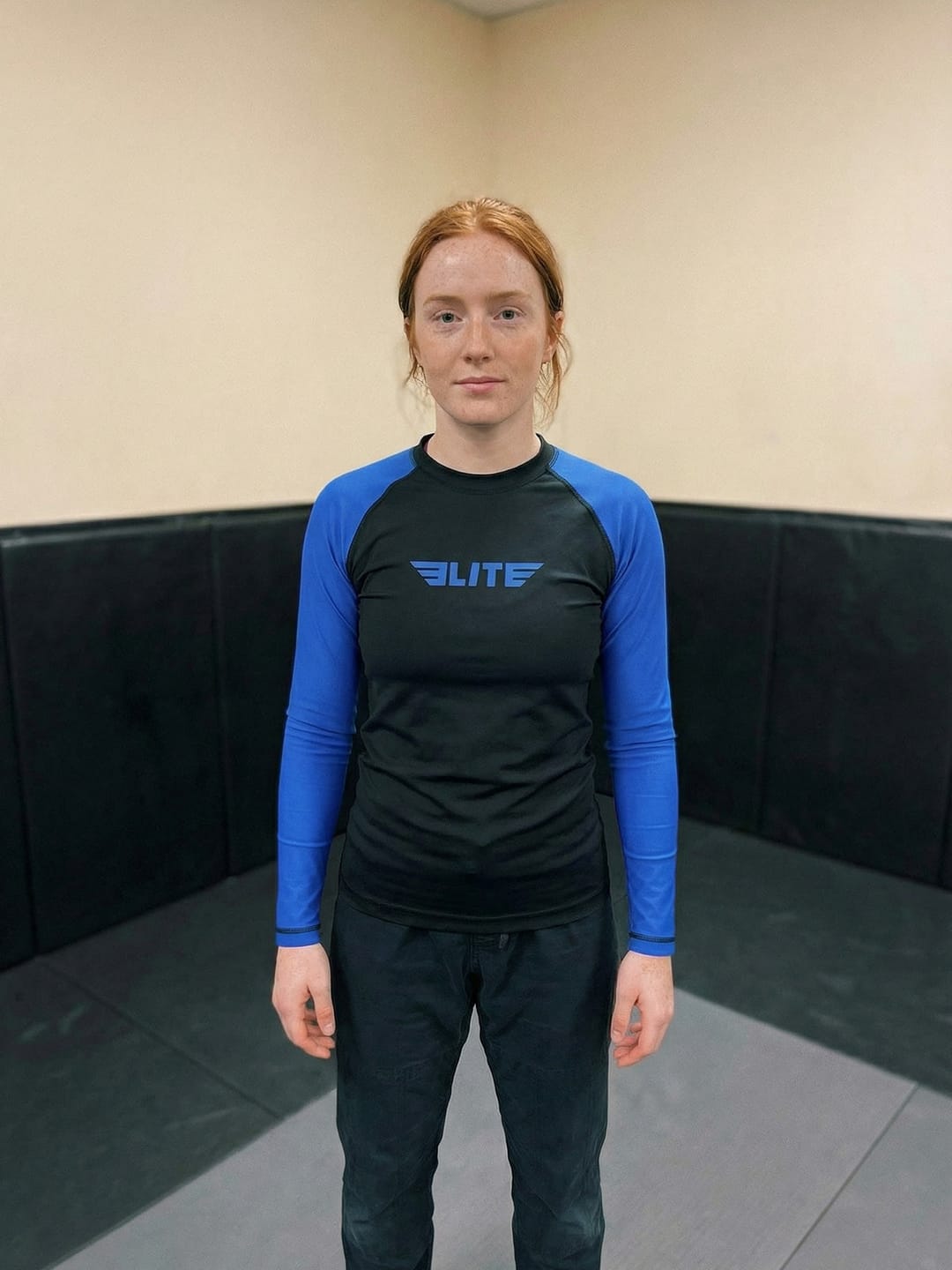 Customer photo review of Standard Blue Long Sleeve No-Gi Womens BJJ Rash Guard