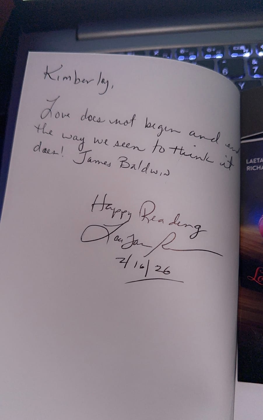 Customer photo review of Autographed Copy -“LOVE SAW IT”- by LAETANIA RICHARDSON