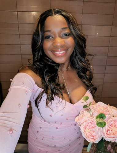 Customer photo review of CurlyMe Pre-Styled Butterfly Cut Layered Highlight Brown Balayage 7x5 Lace Straight Human Hair Wear Go Wig