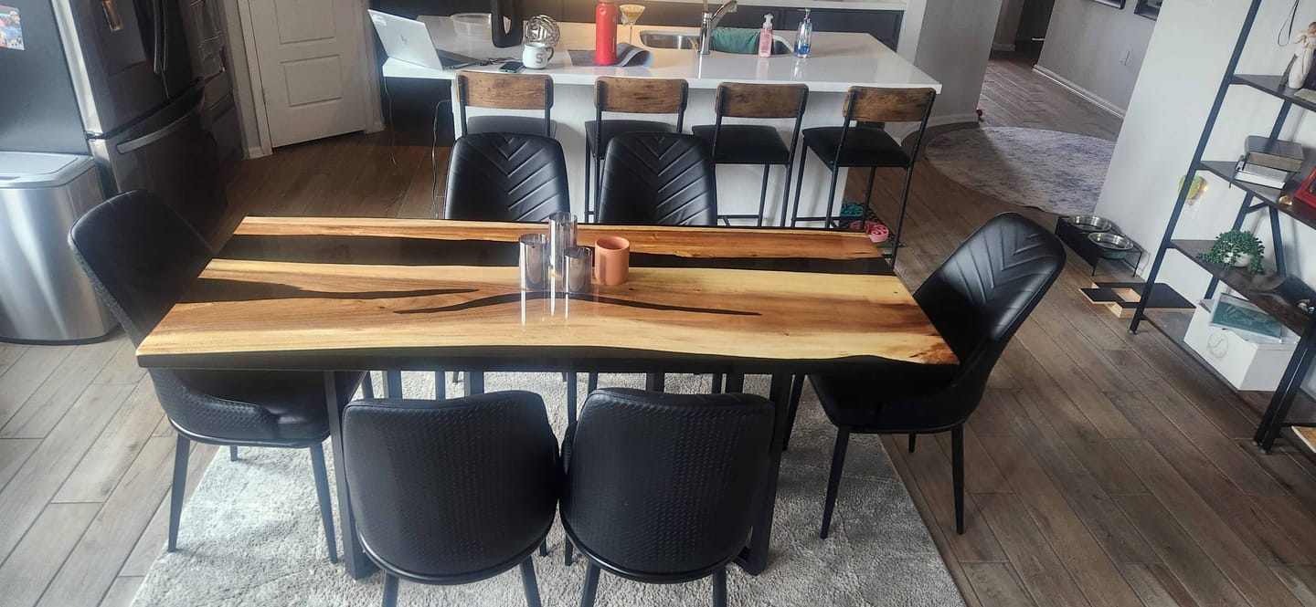 Customer photo review of Custom Walnut Wood River Black Resin Epoxy Table CT14