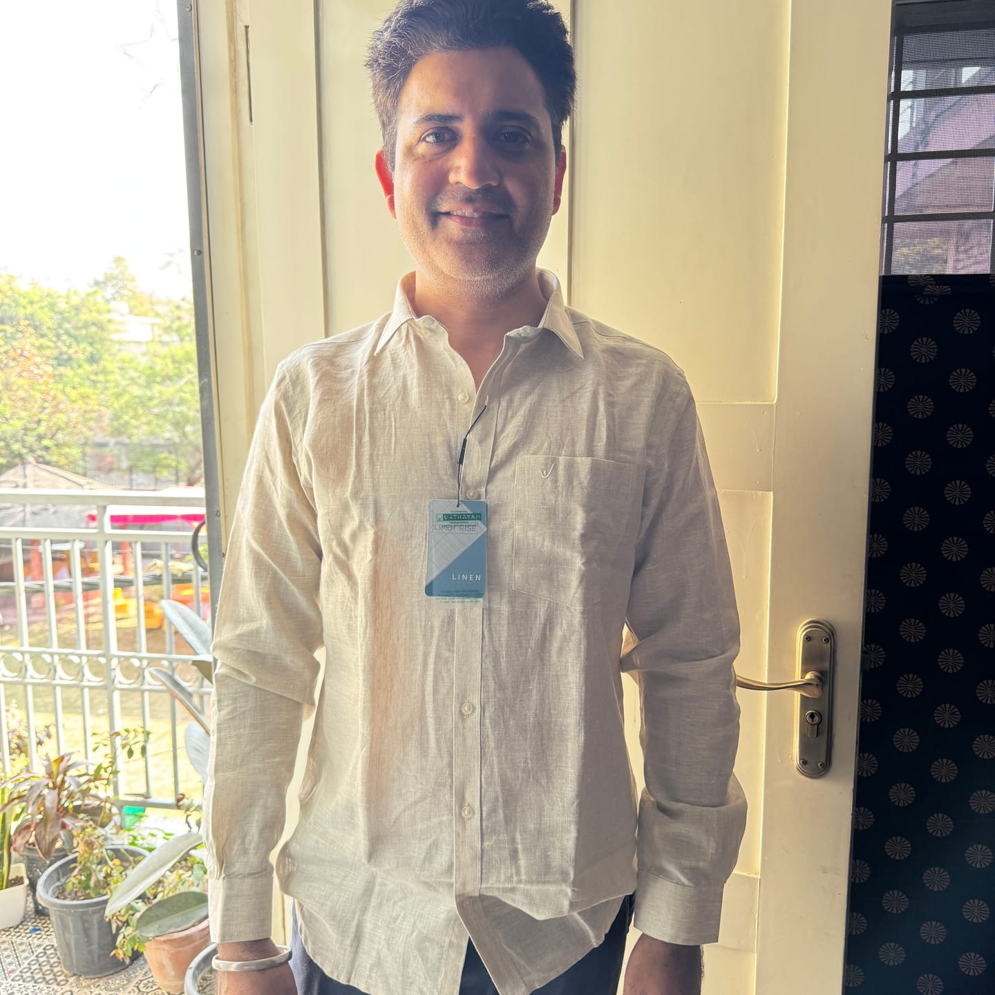 Customer photo review of Linen Rise - Light Beige Formal Shirts for Mens | Uathayam