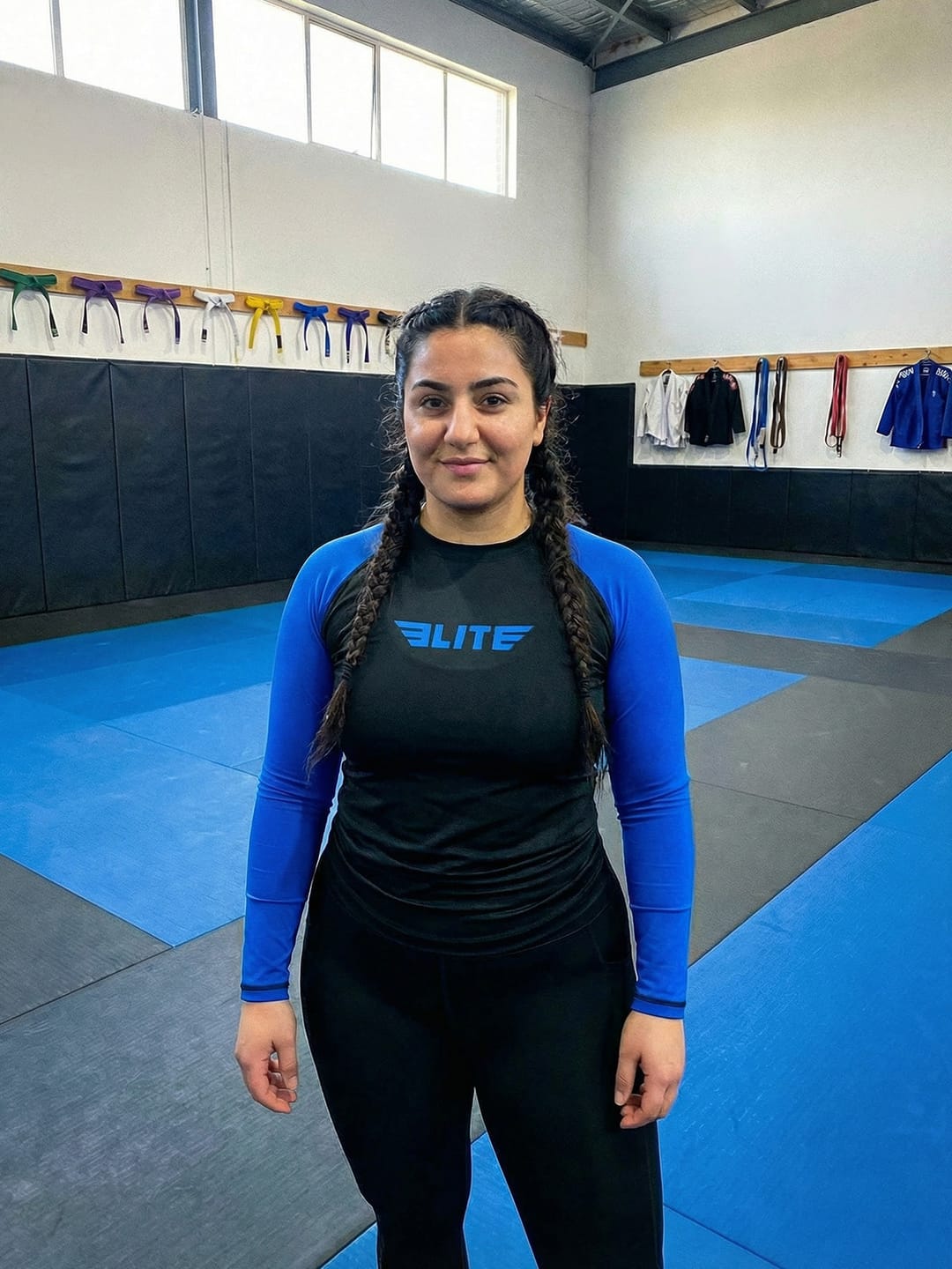 Customer photo review of Standard Blue Long Sleeve No-Gi Womens BJJ Rash Guard