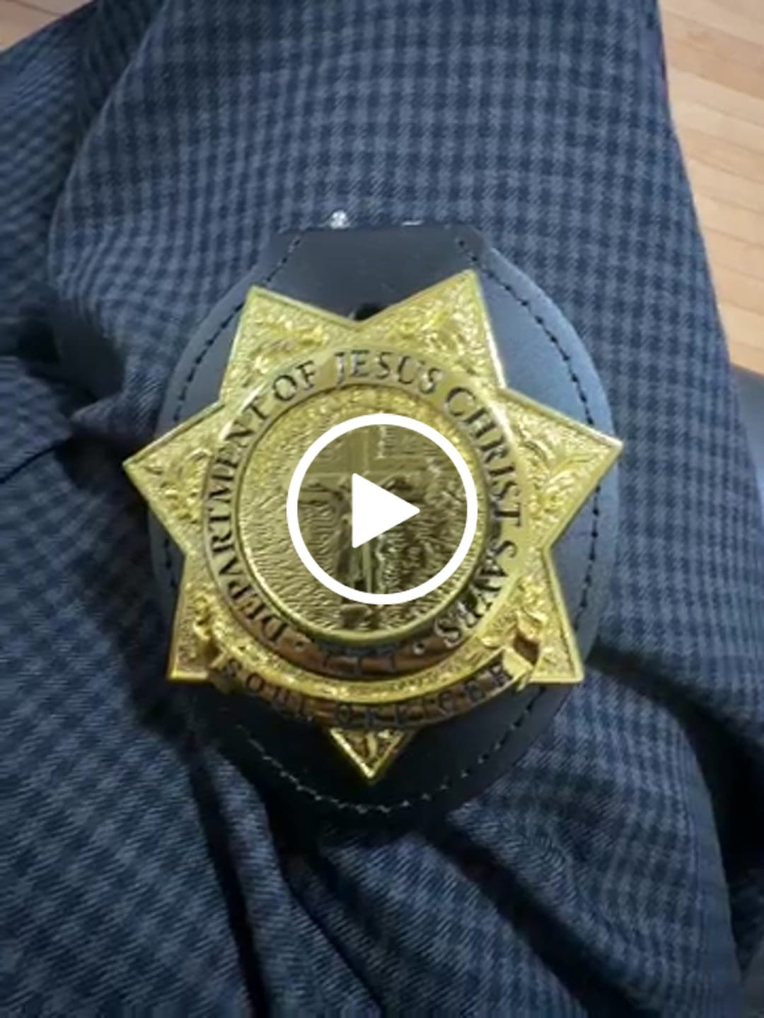 Customer video review of DEPT. OF JESUS CHRIST SAVES 777 SOUL OFFICER BADGE Replica Movie Props