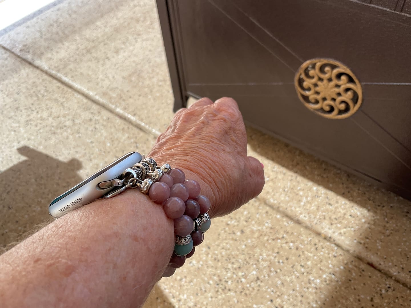 Customer photo review of Dusky Rose Stretch Apple Watch Strap