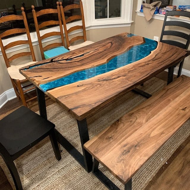 Customer photo review of Custom Black Walnut Blue River Ocean Wave Dining Resin Epoxy Table CT37