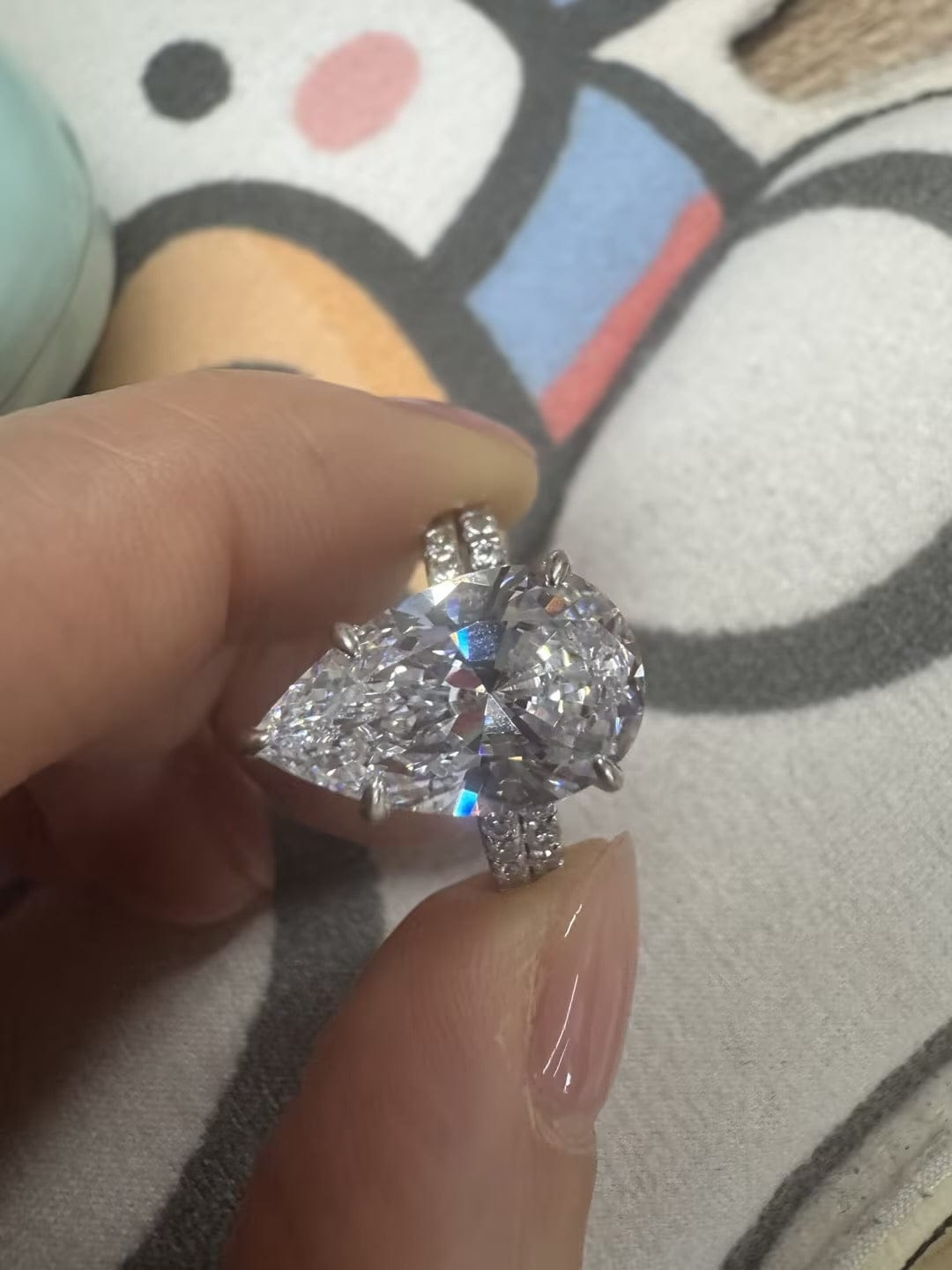 Customer photo review of S925 4.5Ct Pear Cut Wedding Ring & Open Wedding Band Bridal Rings Travel Rings For Her