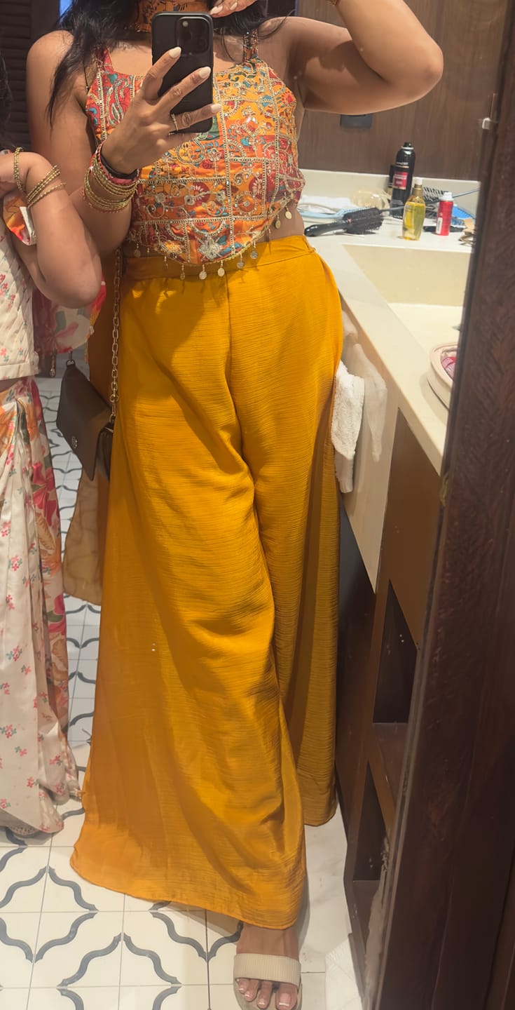 Customer photo review of Orange Chinon Silk Palazzo Choli Suit