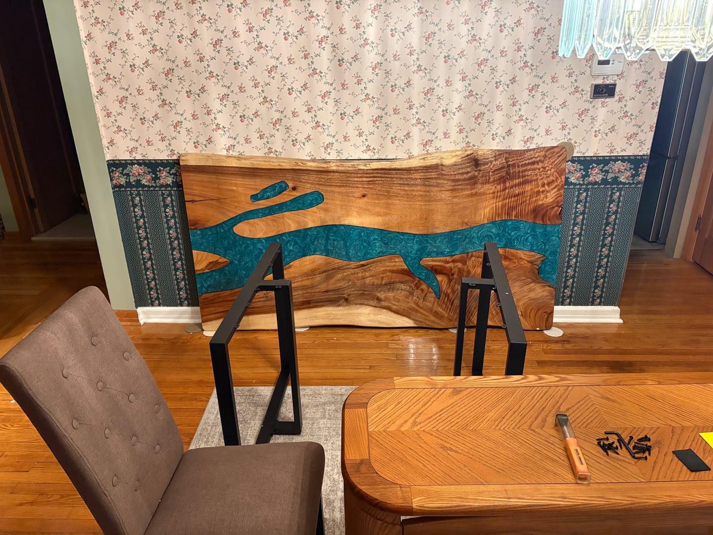 Customer photo review of Custom Live Edge Walnut Wood River Resin Epoxy Tables CT27