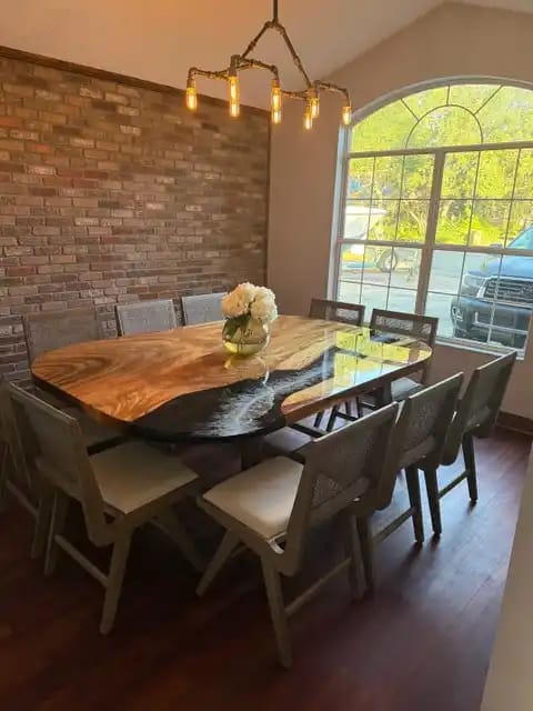 Customer photo review of Custom Black Walnut Wood Black Blue River Resin Epoxy Table CT108