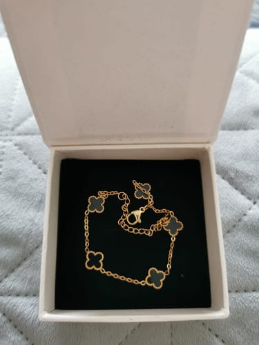 Customer photo review of Engraved Clover Charm Bracelet