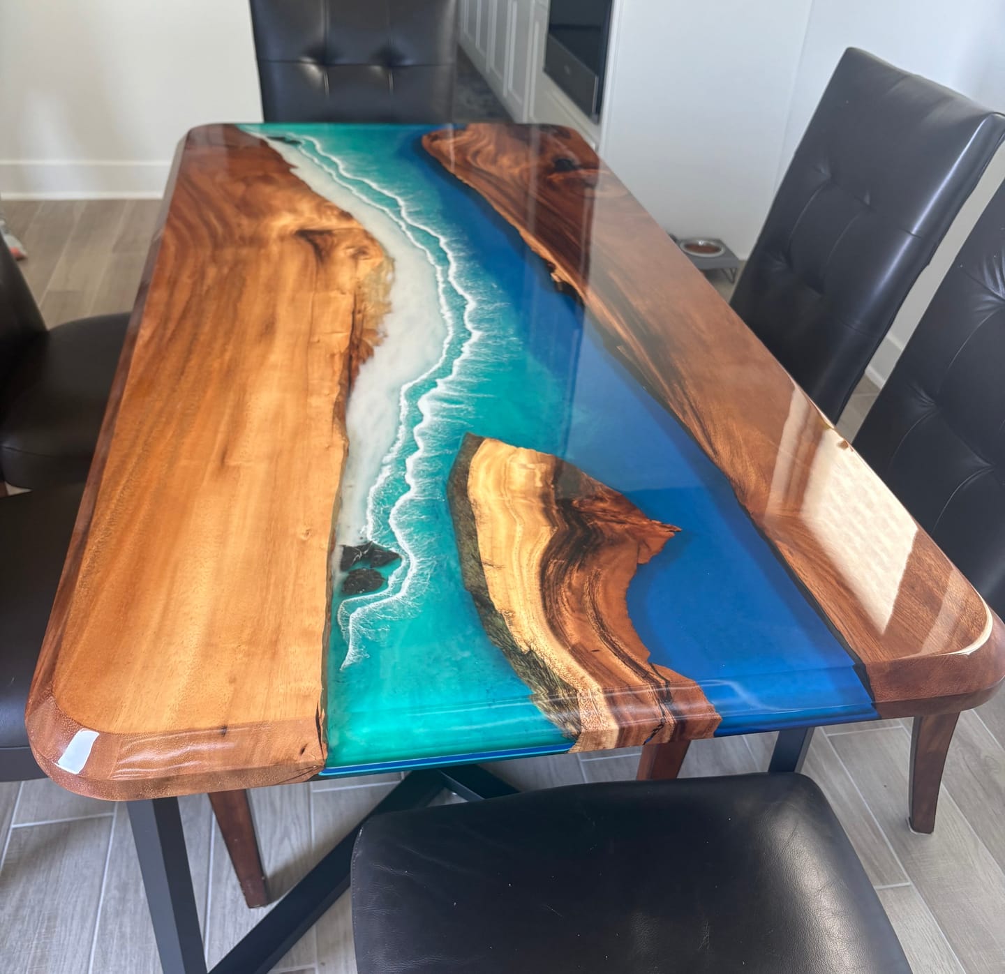Customer photo review of Custom Live Edge Walnut Wood River Resin Epoxy Tables CT27