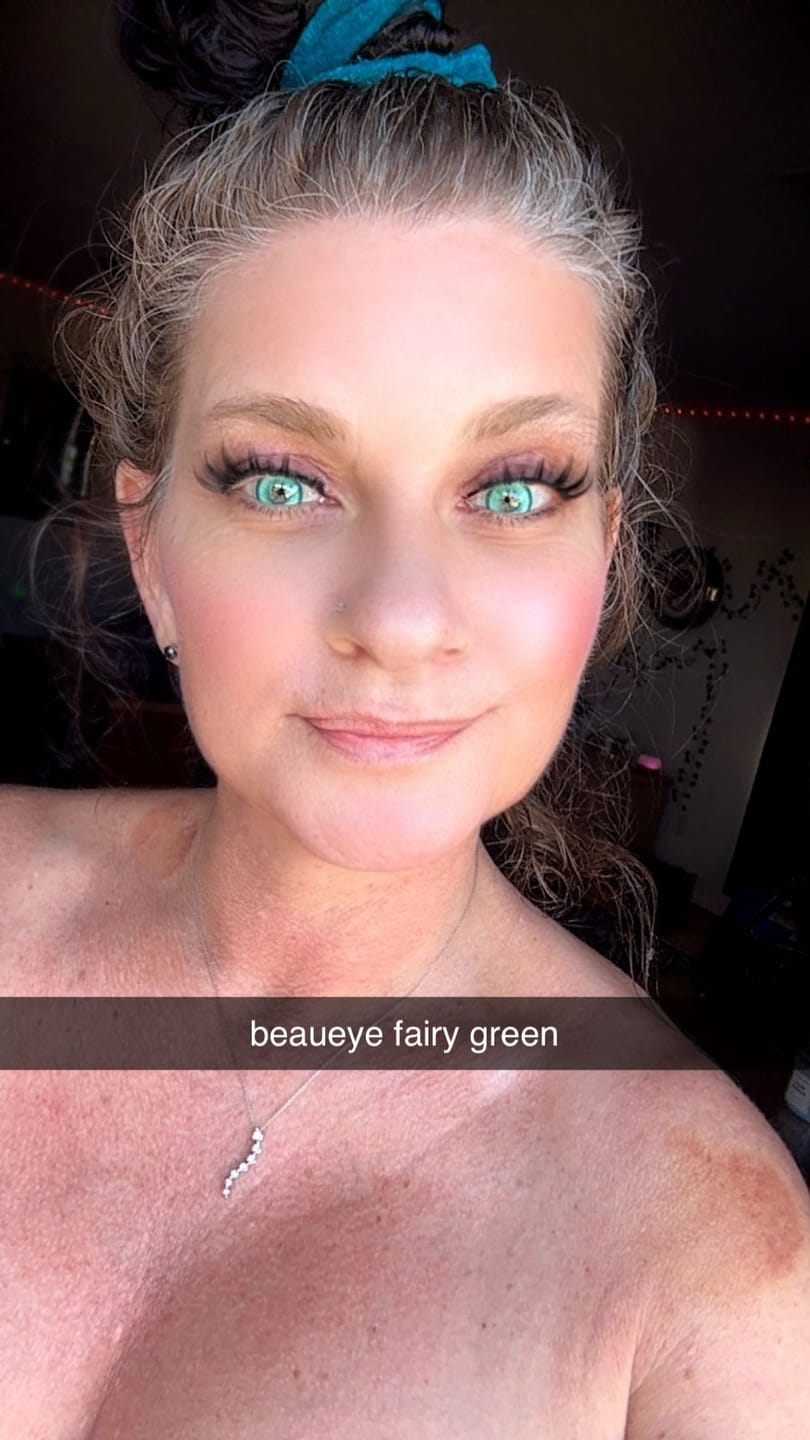 Customer photo review of Cosplay Fairy Mint Green Colored Contact Lenses