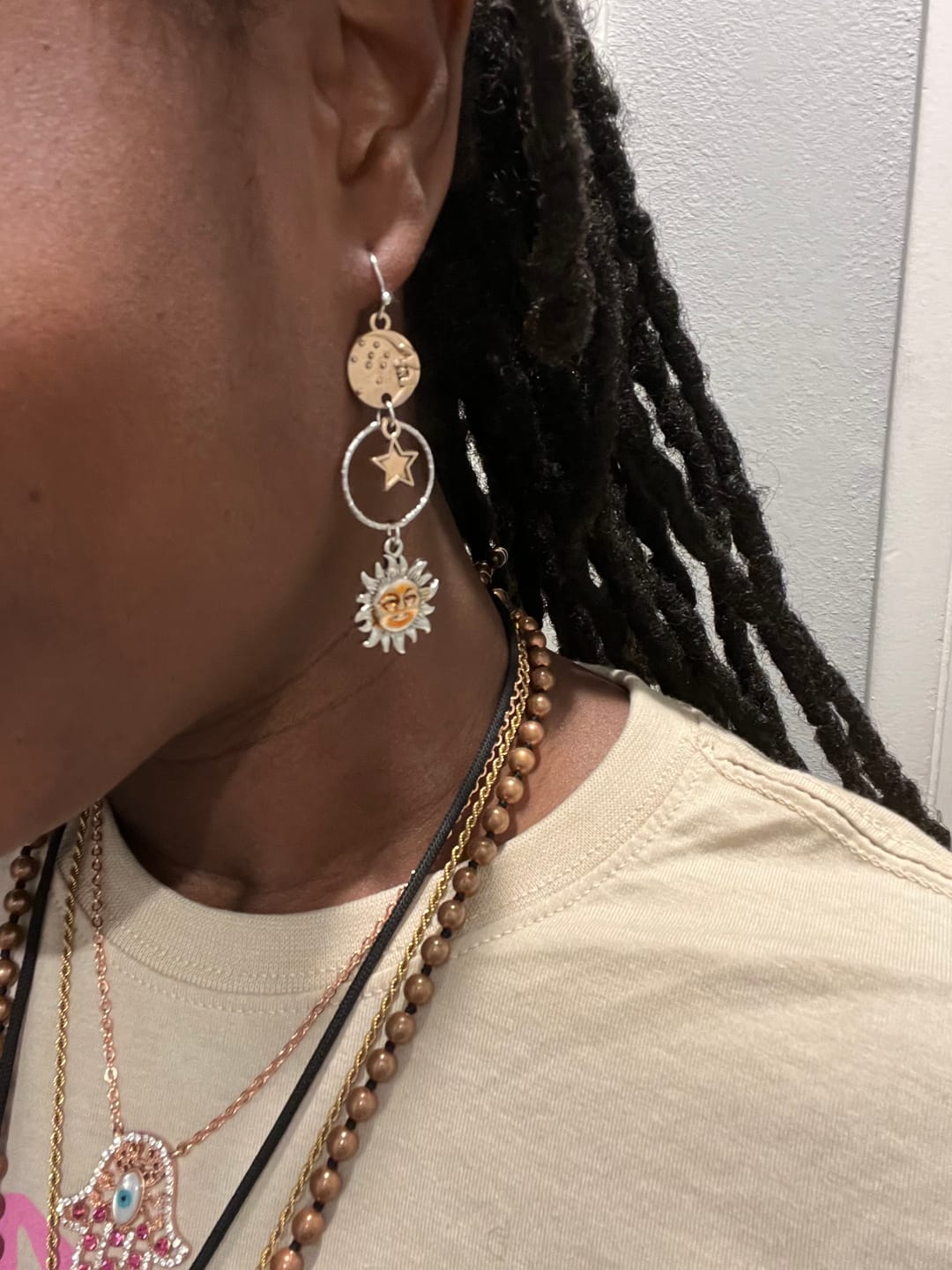 Customer photo review of Vintage Sun and Moon Earrings
