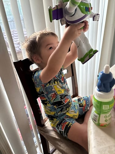Customer photo review of Justice League Heroes Bamboo Kids Pajama Short Set