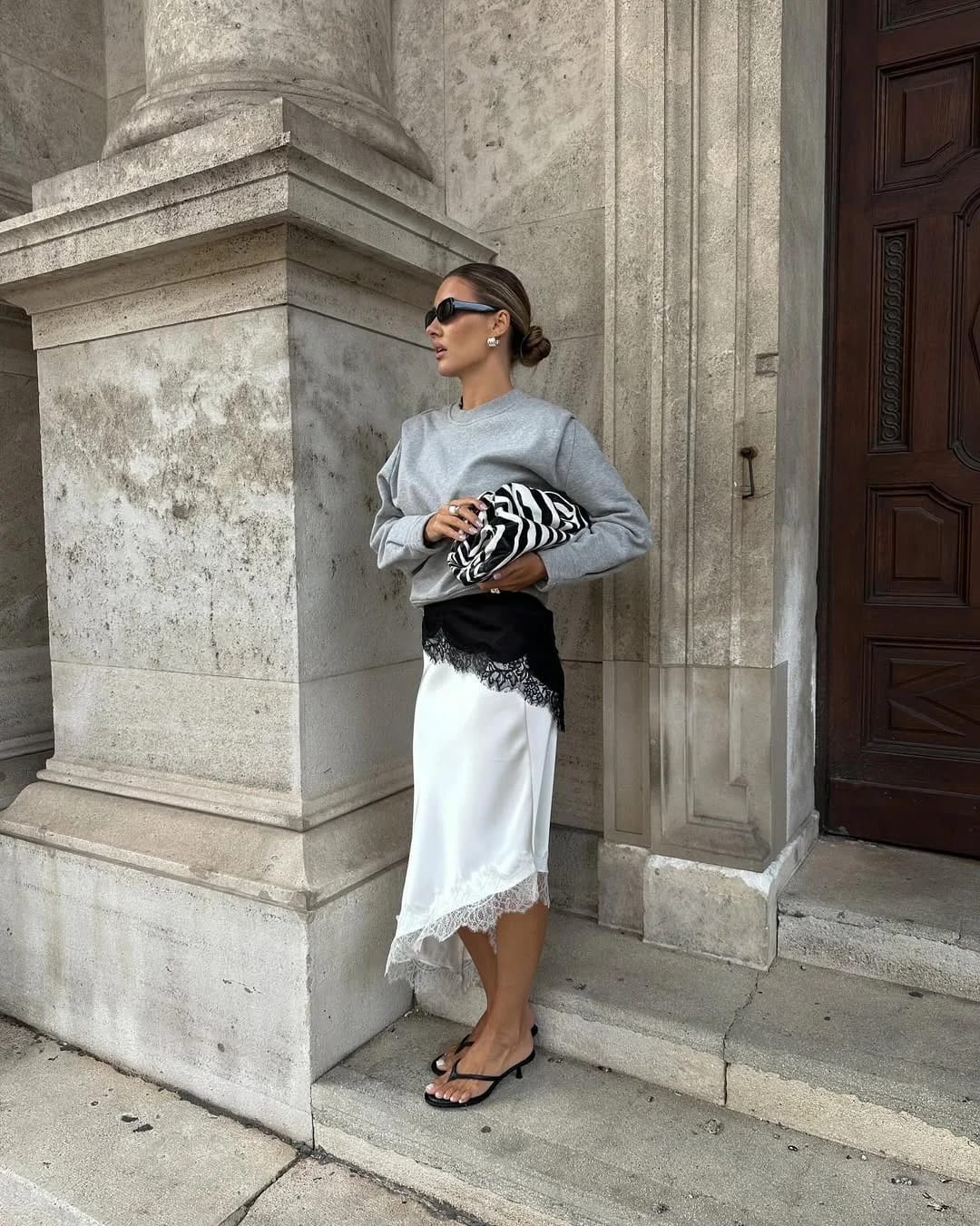 Customer photo review of Leizel Asymmetric Satin Midi Skirt