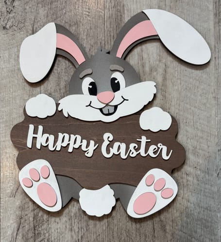 Customer photo review of Easter Bunny Welcome Sign laser cut svg file
