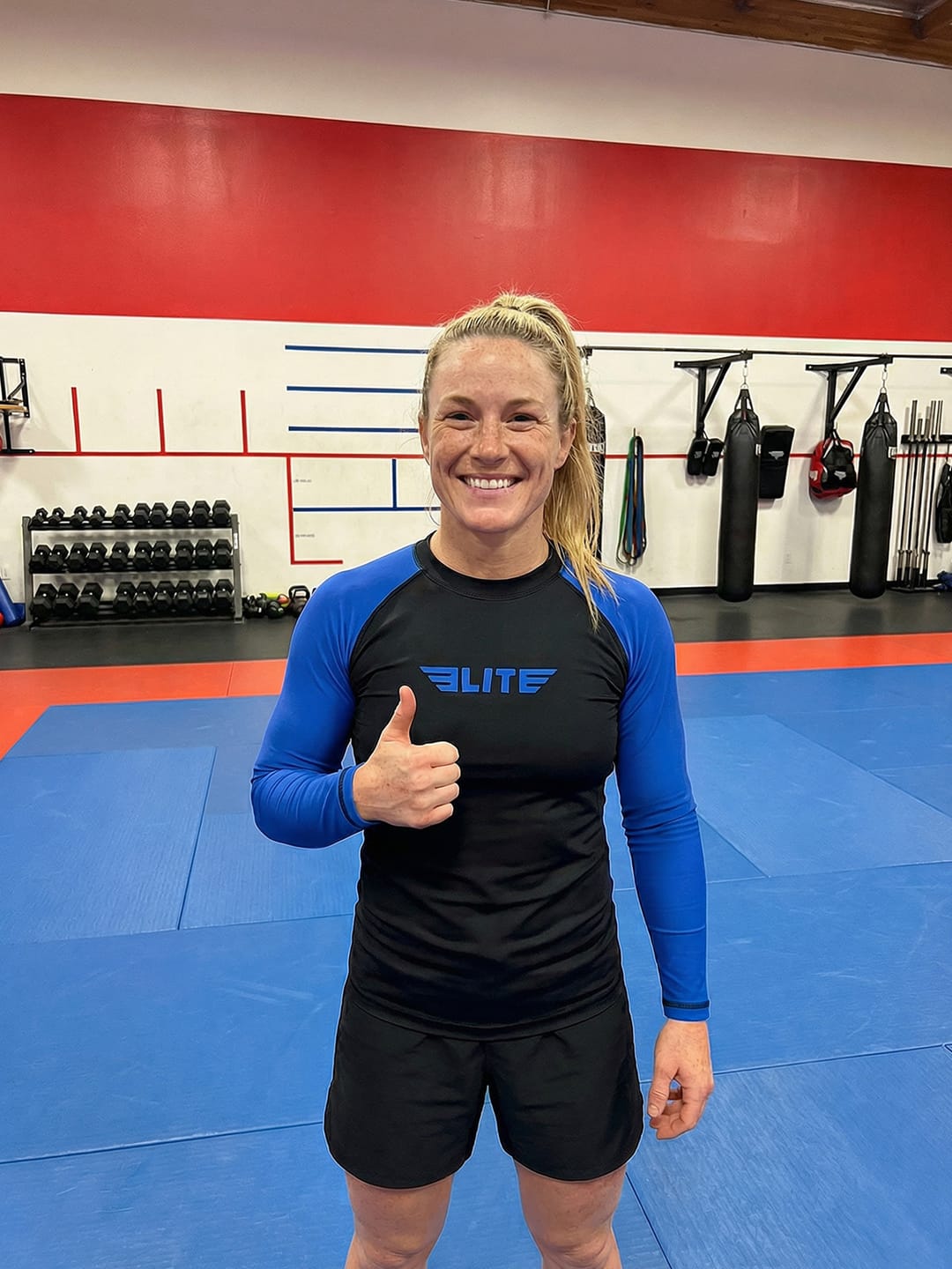 Customer photo review of Standard Blue Long Sleeve No-Gi Womens BJJ Rash Guard