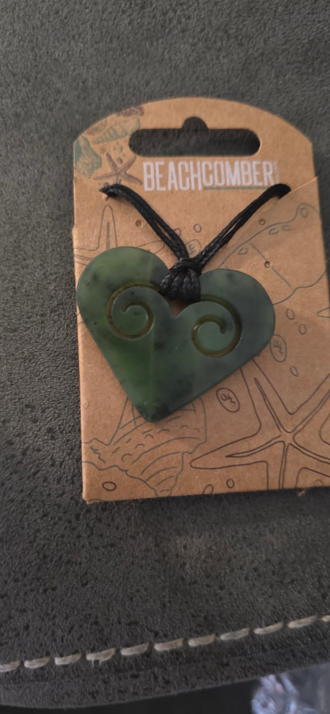 Customer photo review of Genuine NZ Greenstone Heart Necklace with Two Inner Koru