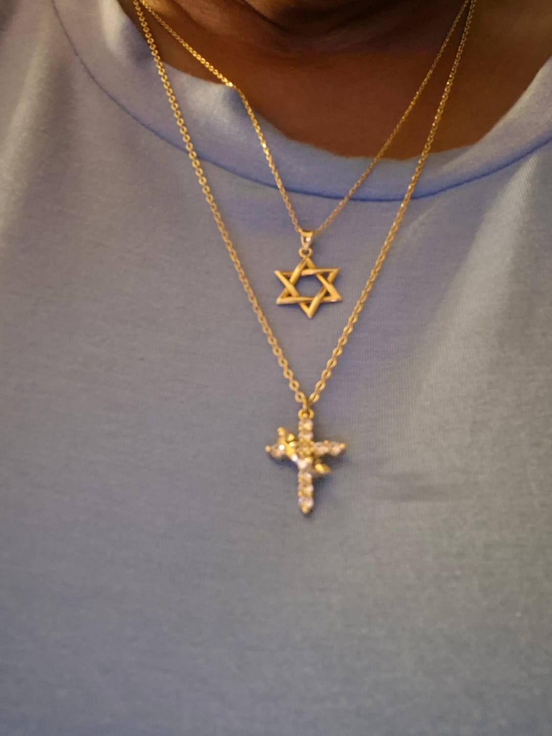 Customer photo review of Christianartworkshop Modern Crowned in Faith Cross Necklace, Earrings