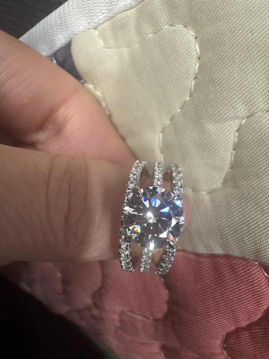 Customer photo review of S925 3PC Wedding Ring Set 2.0 Ct Round Cut With 2PC Half Eternity Wedding Band Stackable Wedding Rings