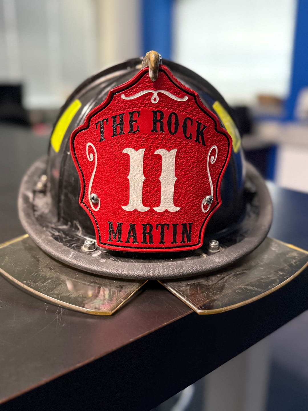 Customer photo review of Bare Bones Leather Firefighter Helmet Shield