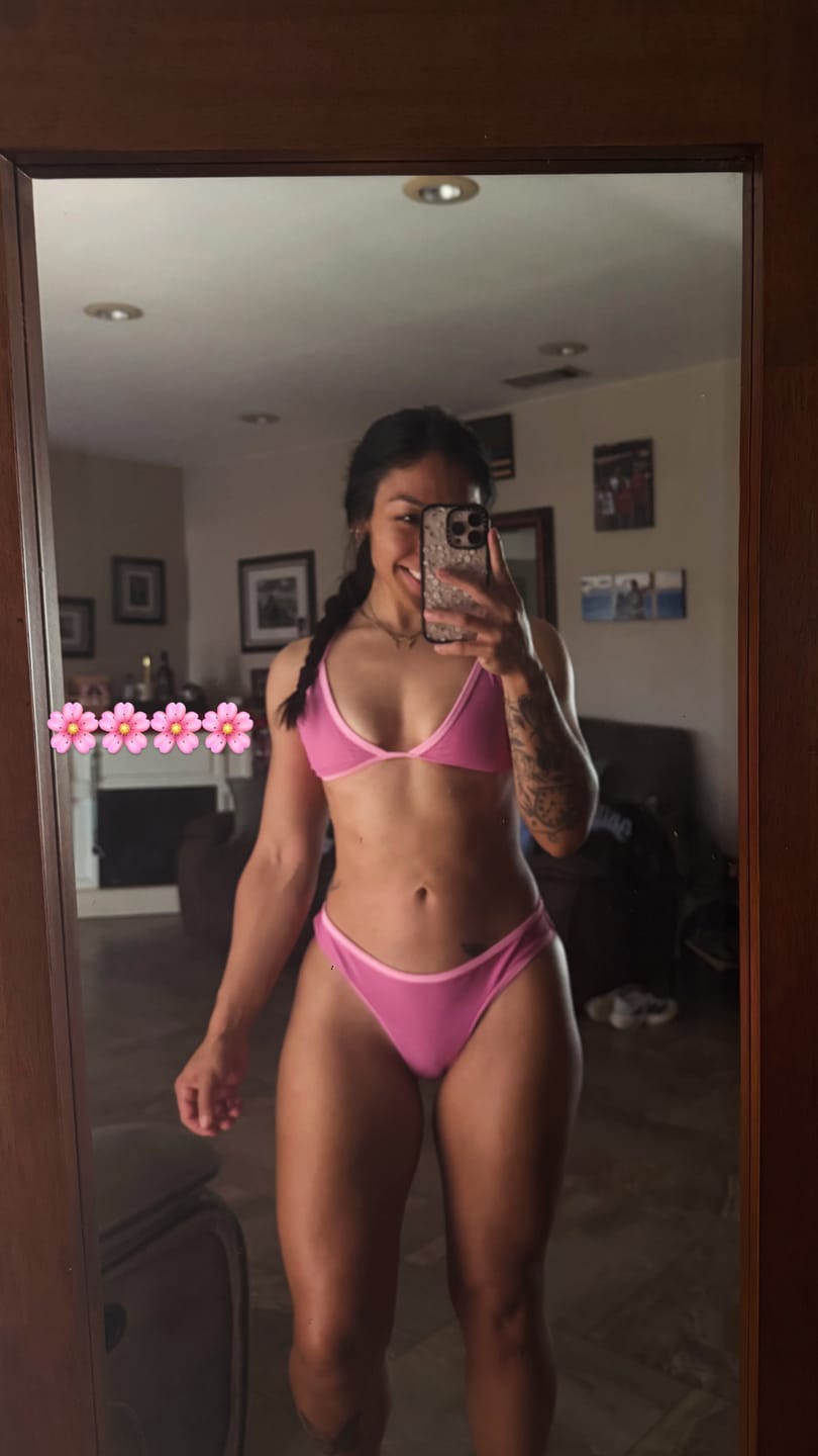 Customer photo review of LILY Poppy Pink Minimal Triangle Top