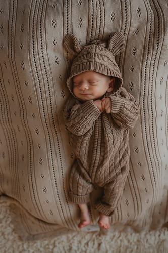 Customer photo review of Luna + Luca Baby Bear Jumpsuit - Acorn