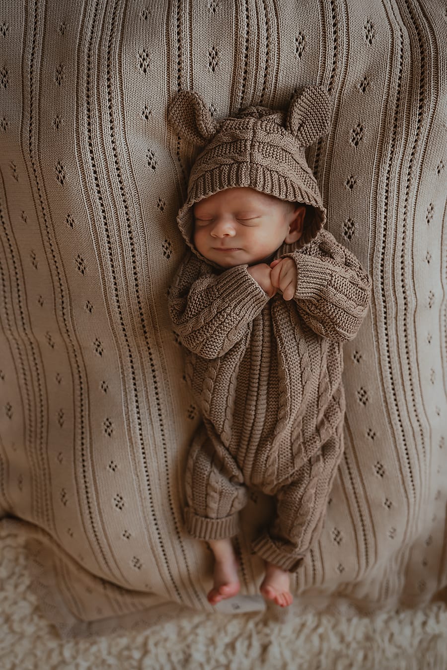 Customer photo review of Luna + Luca Baby Bear Jumpsuit - Acorn