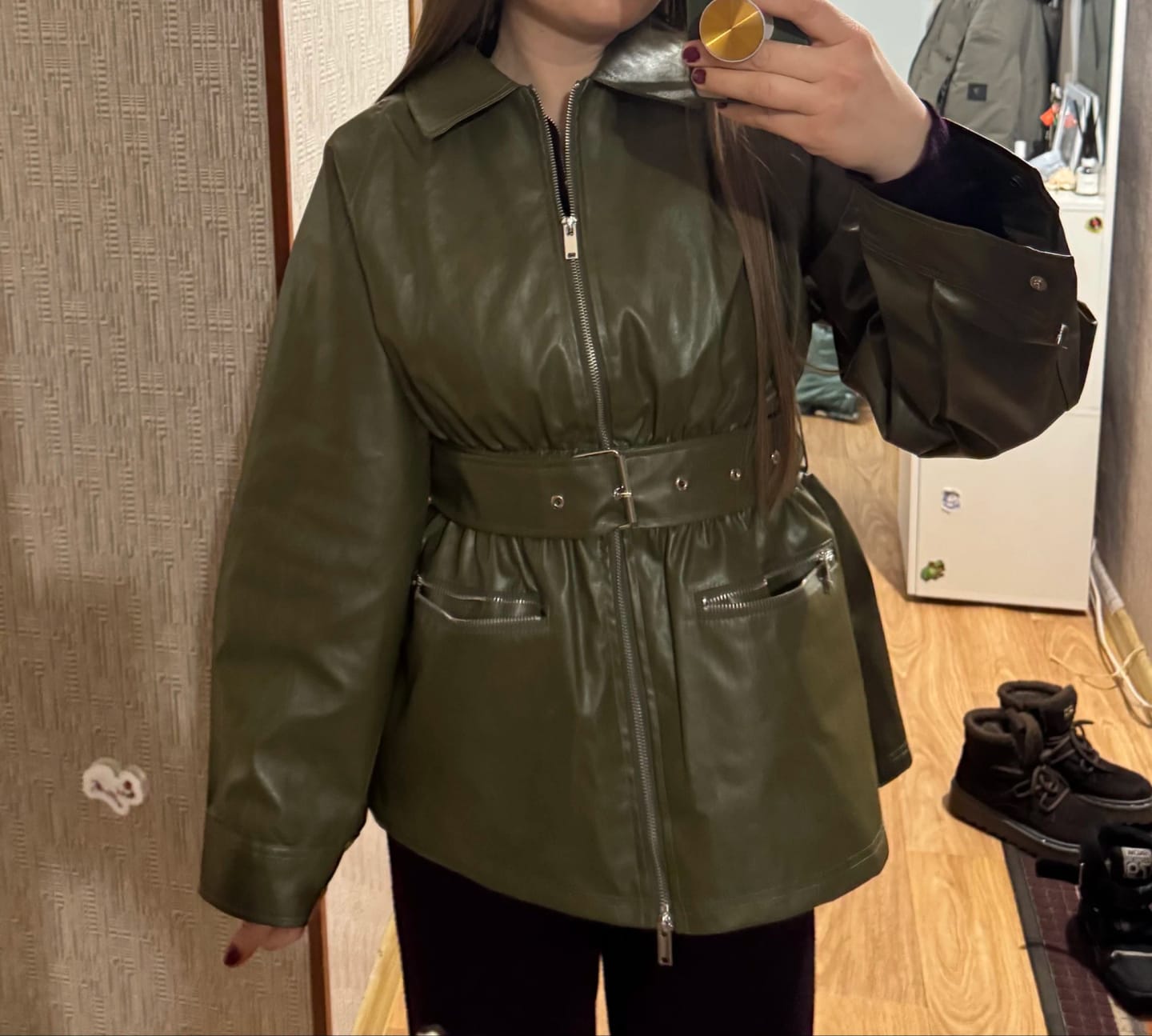 Customer photo review of Rebecca Belted Leather Jacket