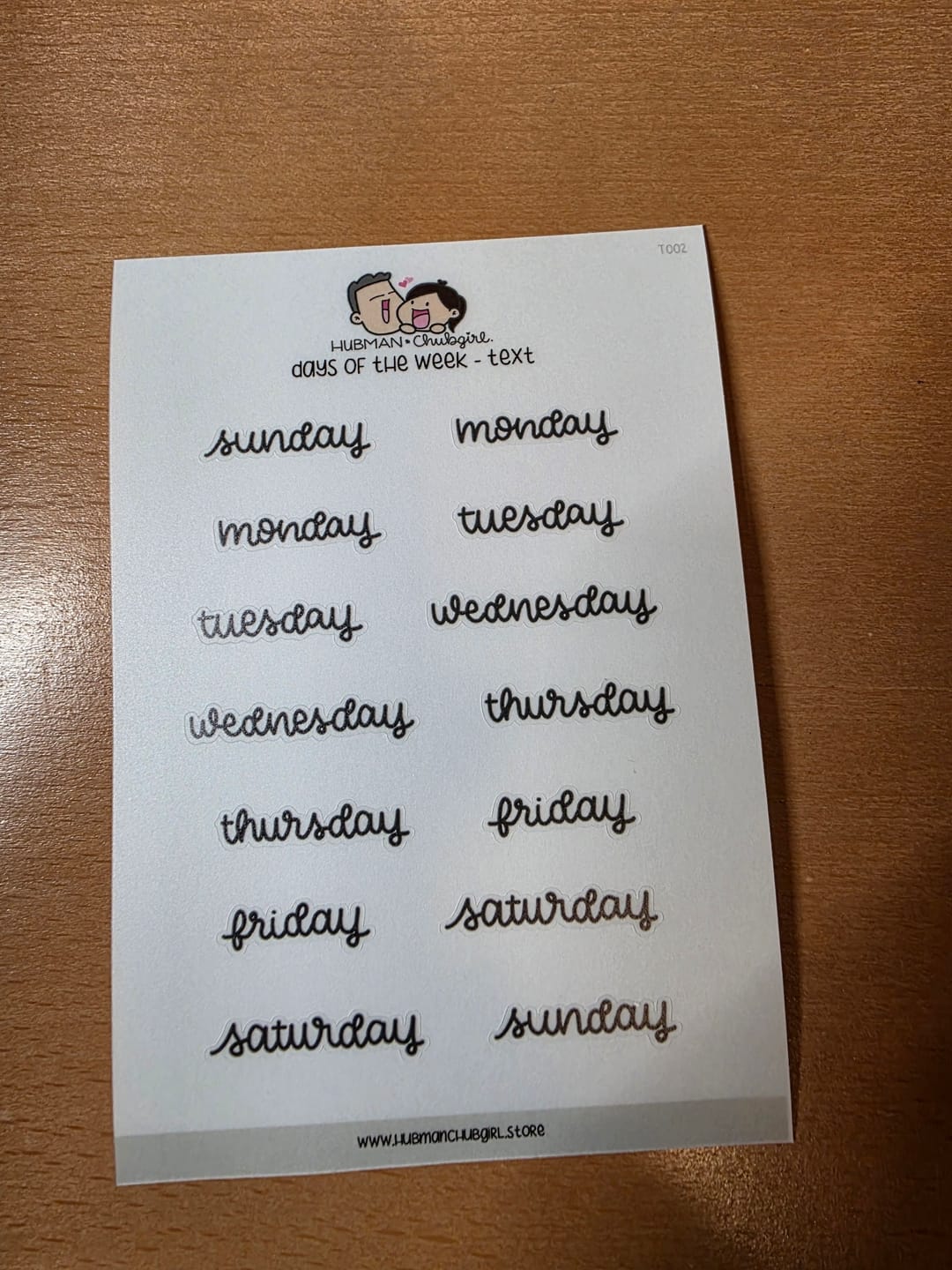 Customer photo review of Days of the Week Text Planner Stickers - Script