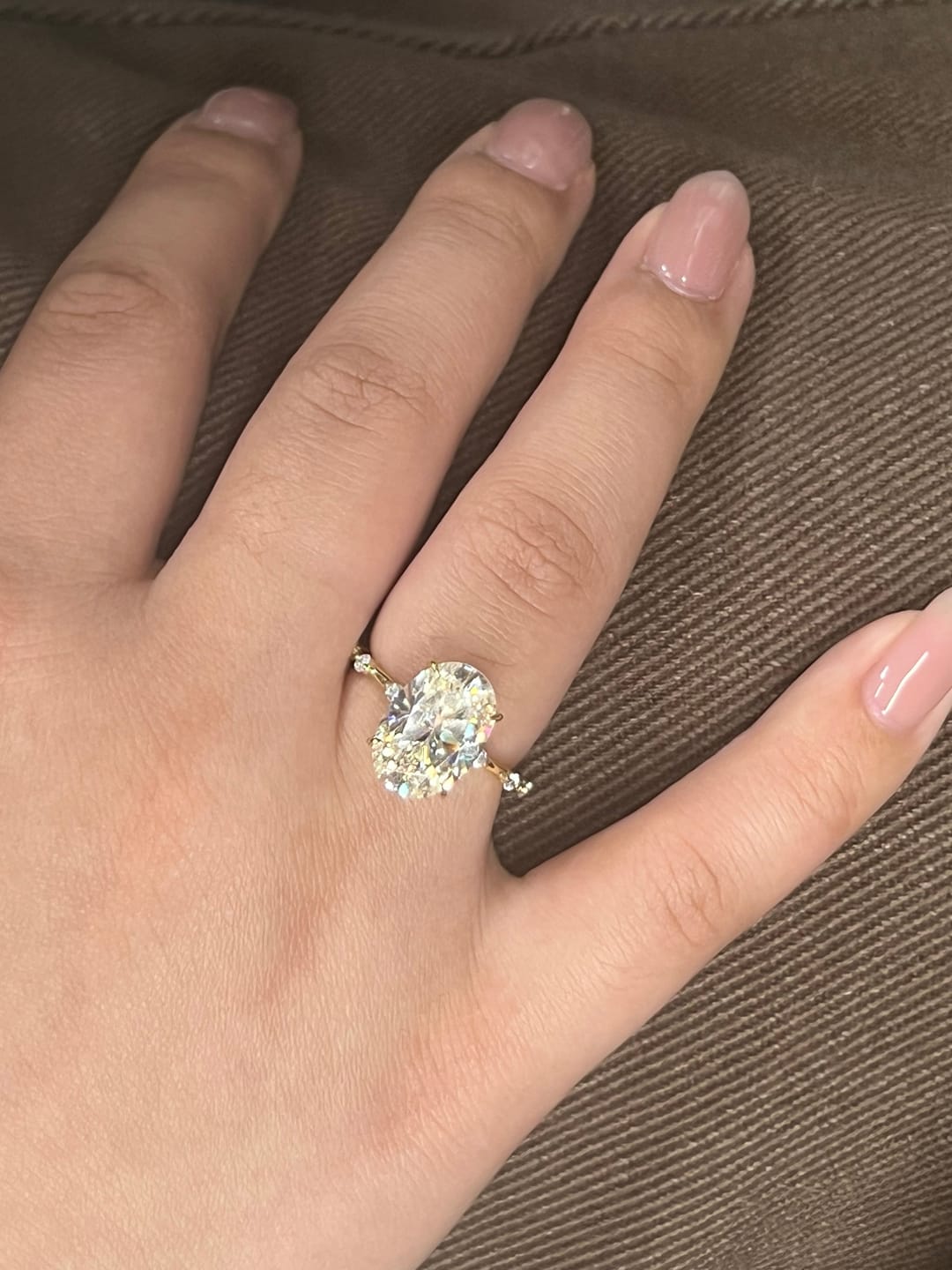 Customer photo review of S925 Yellow Gold 5.5Ct Oval Cut Engagement Ring In Sterling Silver