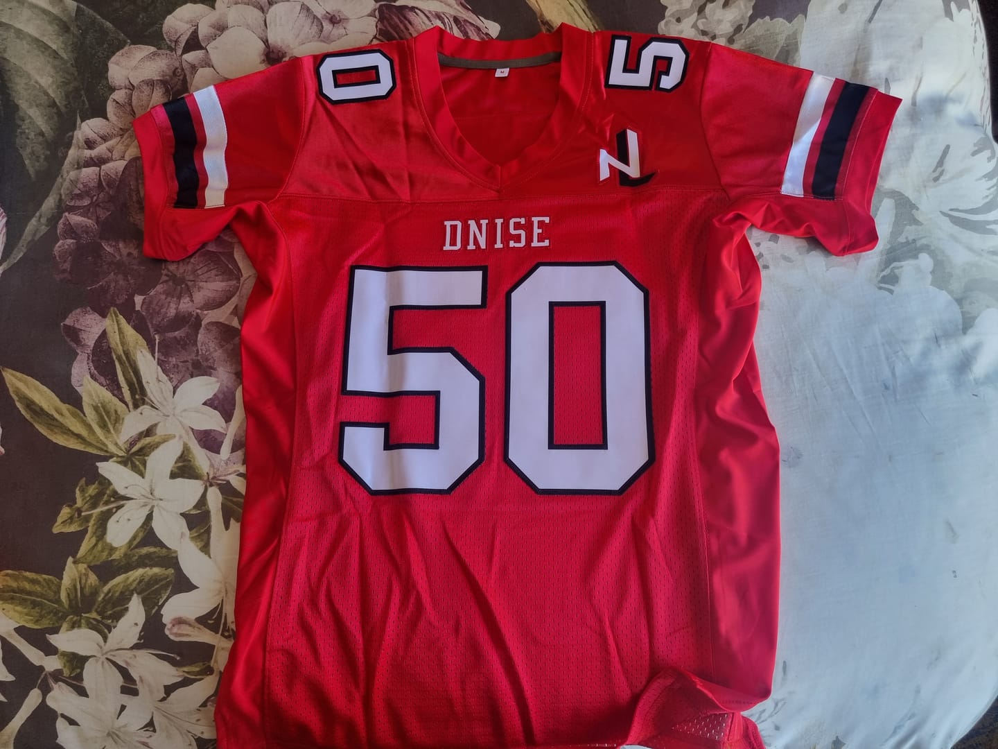 Customer photo review of Custom Red White-Black Classic Style Mesh Authentic American Football Jersey