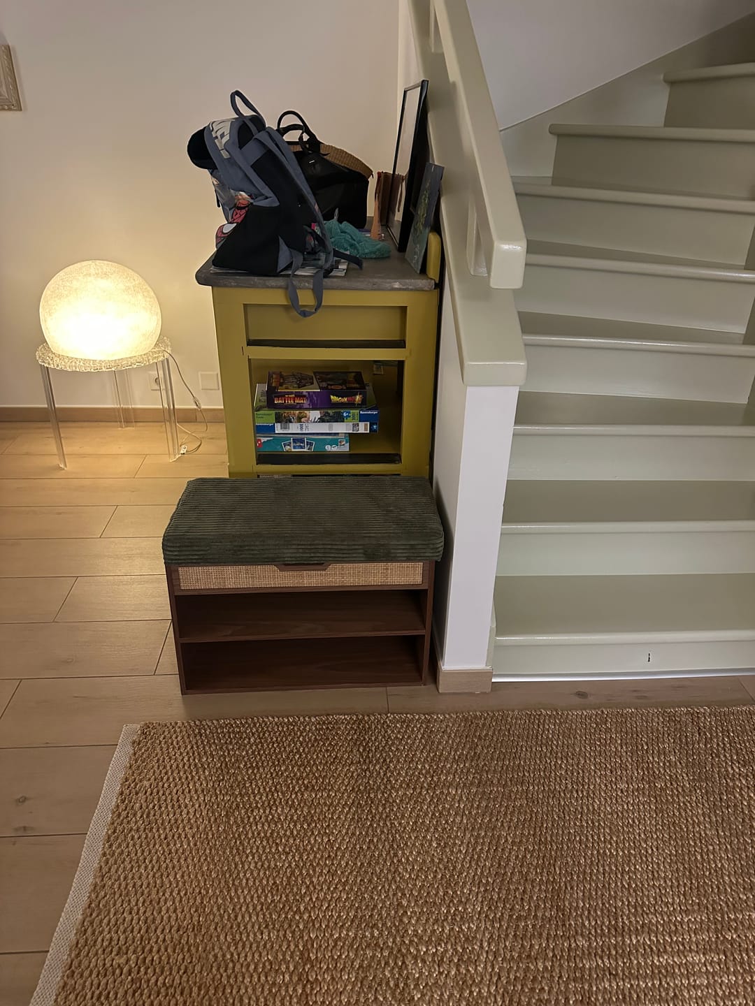 Customer photo review of KUBO - Meuble à chaussures avec coffre en bois et velours côtelé vert khaki