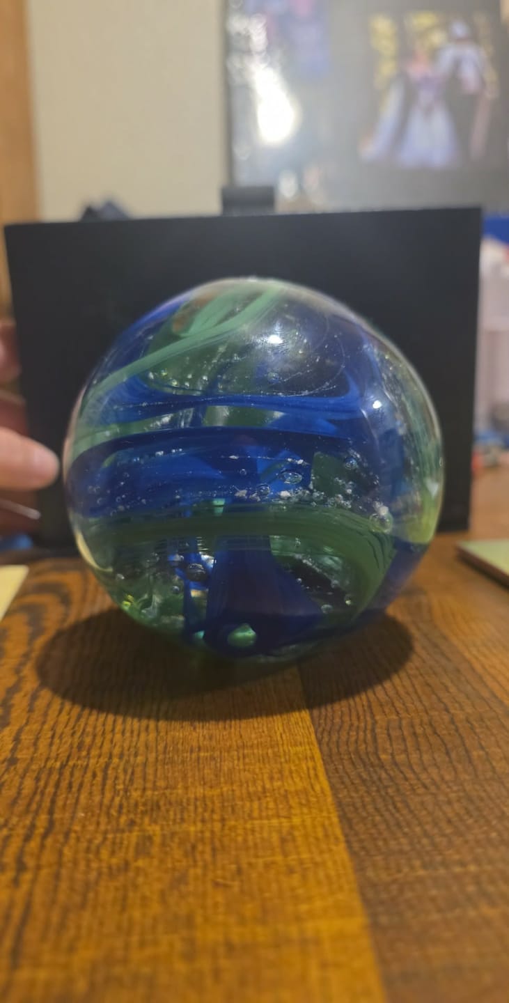 Customer photo review of Glimmer Orb with Cremation Ashes