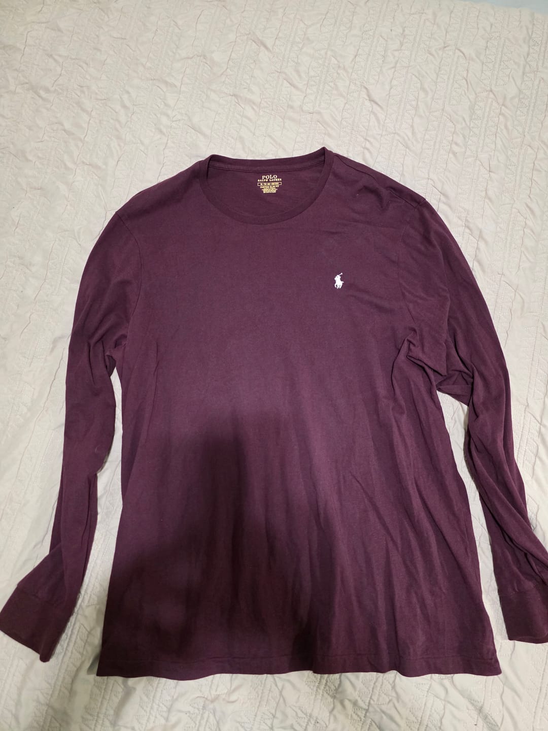 Customer photo review of Playera Manga Larga Ralph Lauren Xgrande Xl Vino Pony Blanco