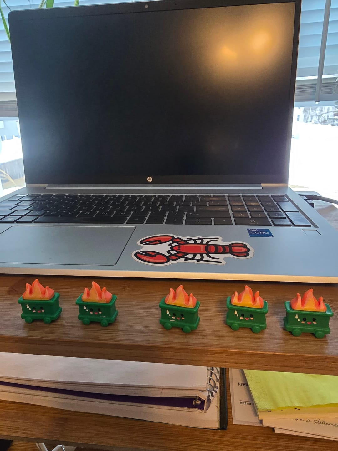 Customer photo review of Green Mini Emotional Support Dumpster Fire
