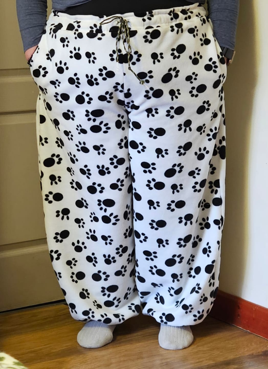 Customer photo review of Black Paws on White Anti Pill Polar Fleece Fabric