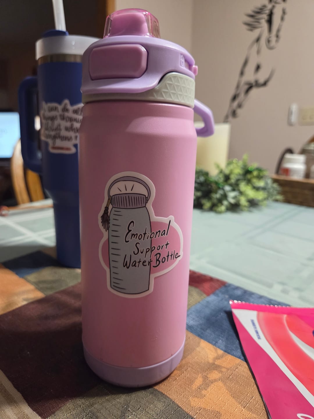 Customer photo review of "Emotional support water bottle" sticker