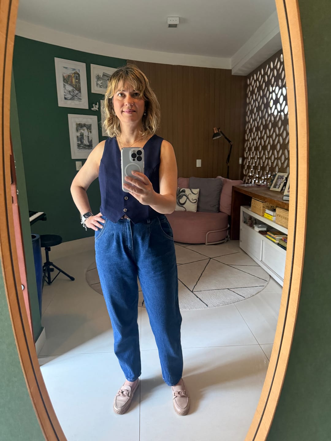 Customer photo review of Colete Calêndula Azul Escuro