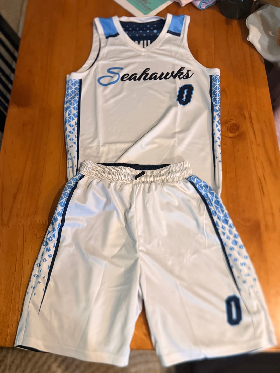 Customer photo review of Custom Navy White Side Gradient Patttern Double Side Sports Uniform Basketball Jersey