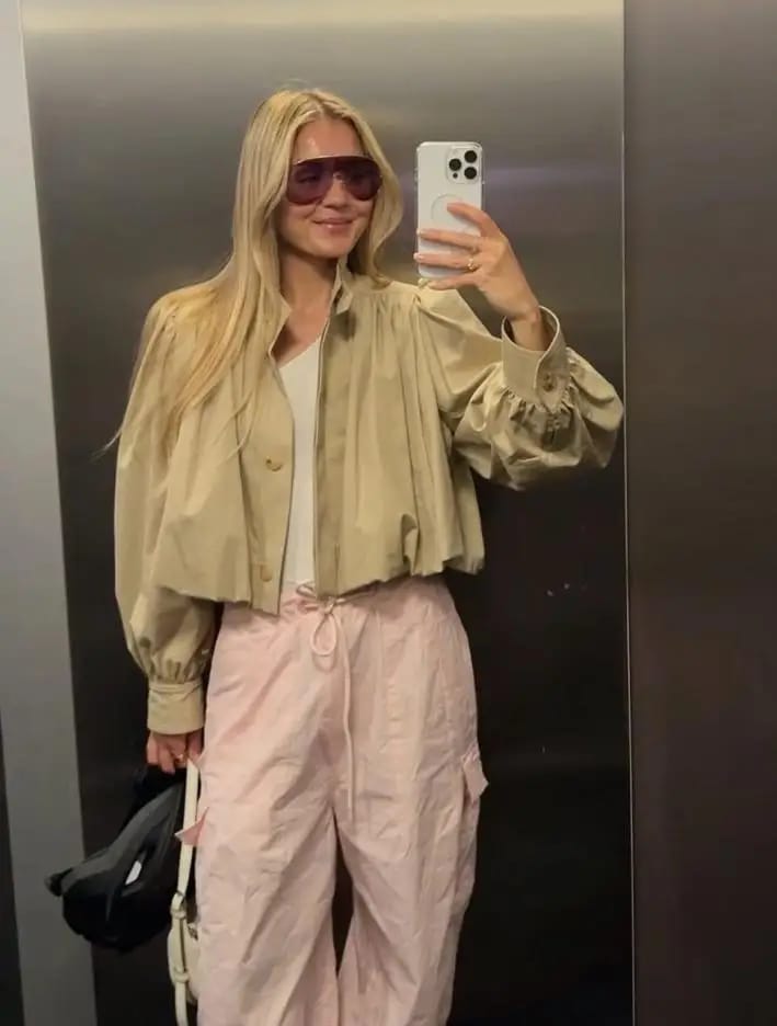 Customer photo review of Avery Pleated Cropped Jacket