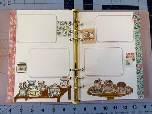 Reviewer's planner decorated with cute More Bread Please Planner Stickers showing baking ingredients and breads.