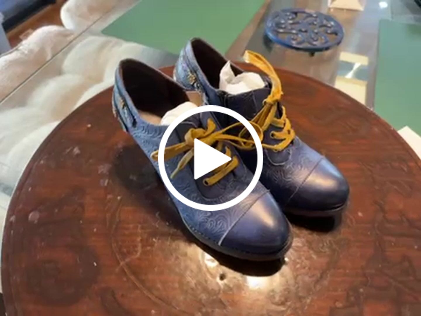 Customer video review of Floral Embossed Lace-Up Heels