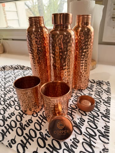 Customer photo review of Hammered Copper Gift Set - 2 Bottles & 2 Mugs