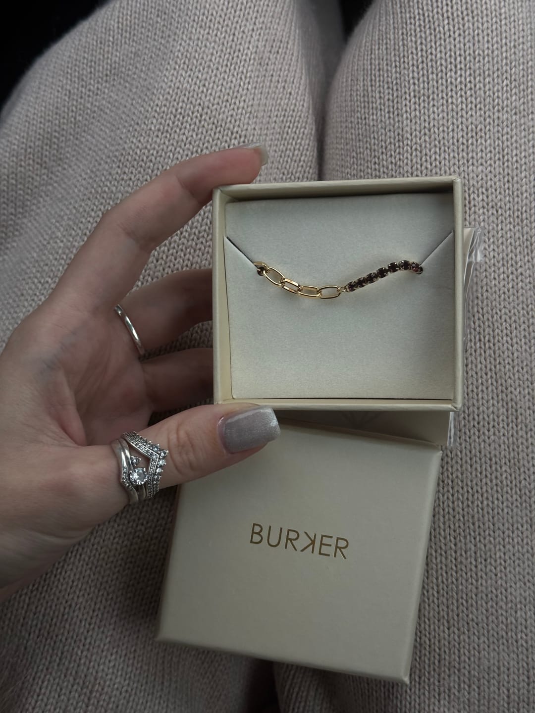 Customer photo review of Jade Gold Burgundy Bracelet