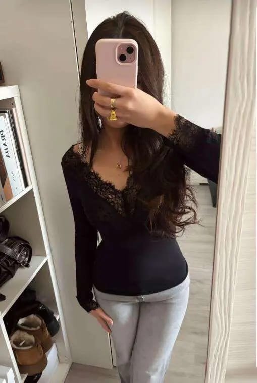 Customer photo review of Antonia Lace V-Neck Slim-Fit Top